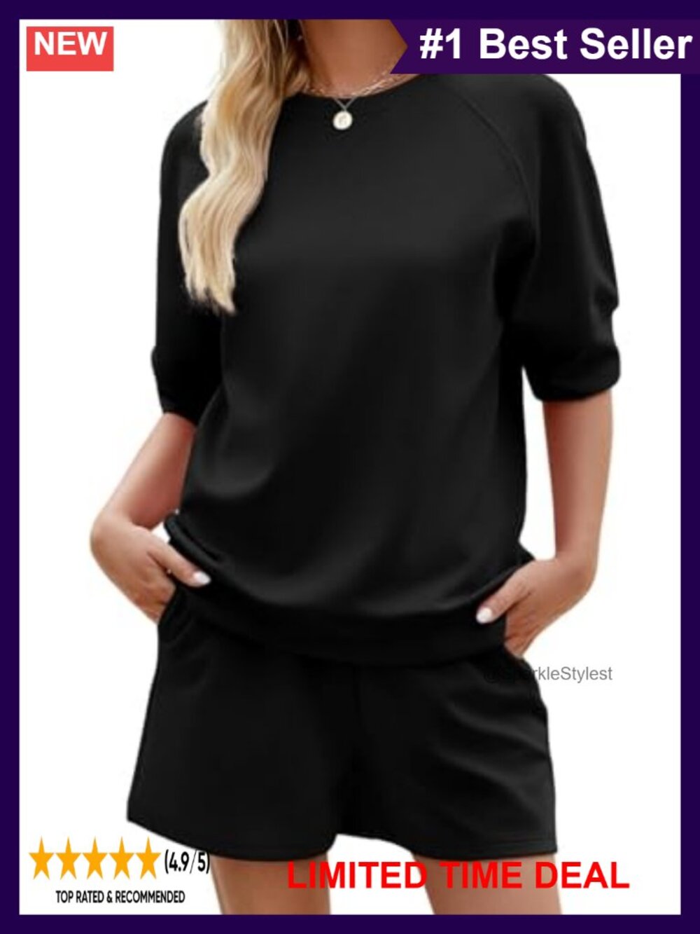 Women's 2 Piece Lounge Set Short Sleeve Top & High Waist Wide Leg Shorts Summer